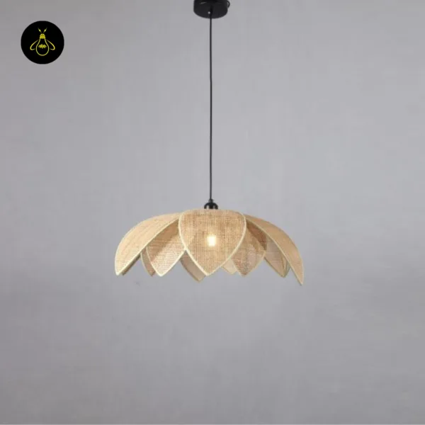 Full view of the Mariella hanging from a black ceiling canopy on a long black cord; a cane pendant light