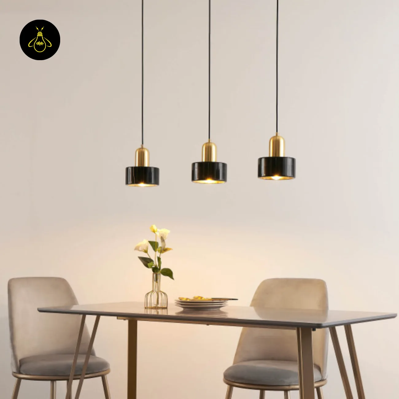 Black Marble Pendant Light – Meryl | 15 cm Marble Hanging Light with Gold Cap 10 Marble hanging lights over a dining table set for two