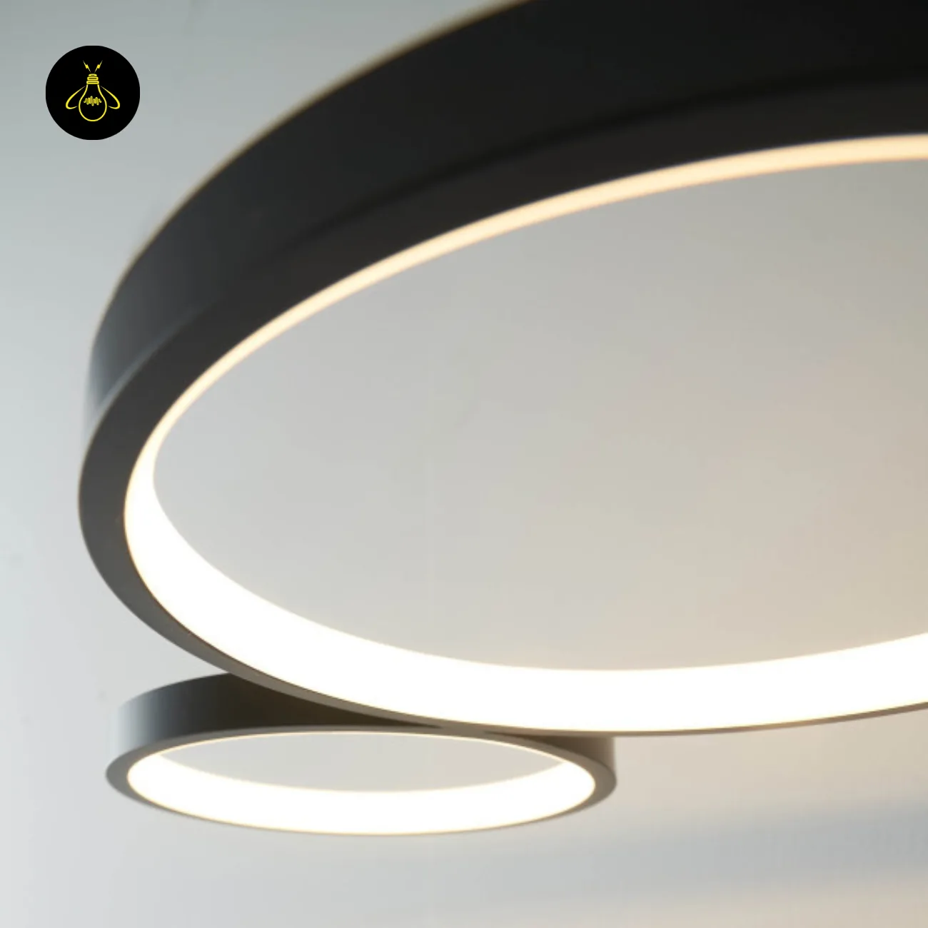 Black Ring Chandelier – Newton 4-Ring LED, 88 cm 13 Detail of an illuminated black LED ring