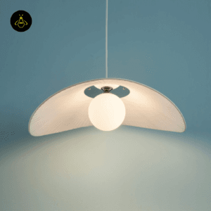 Bottom close-up of Odalia white fabric pendant light bulb fitting