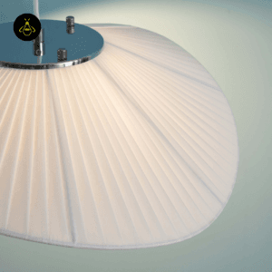 Pleated white fabric shade detail on Odalia curved pendant light