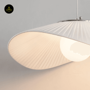 White fabric shade side detail – Odalia ribbon pendant light