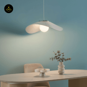 White curved ribbon pendant light Odalia front product view