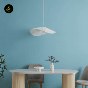 Odalia white fabric pendant light in a modern living room interior