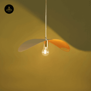 Detail of the curved wing-like gold pendant arms