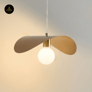 Close-up of the gold curved pendant light front detail