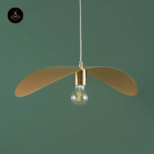 Gold curved pendant light viewed straight from the front