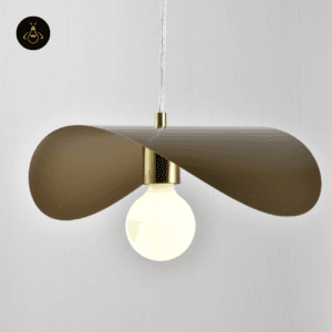 Gold curved pendant light front view