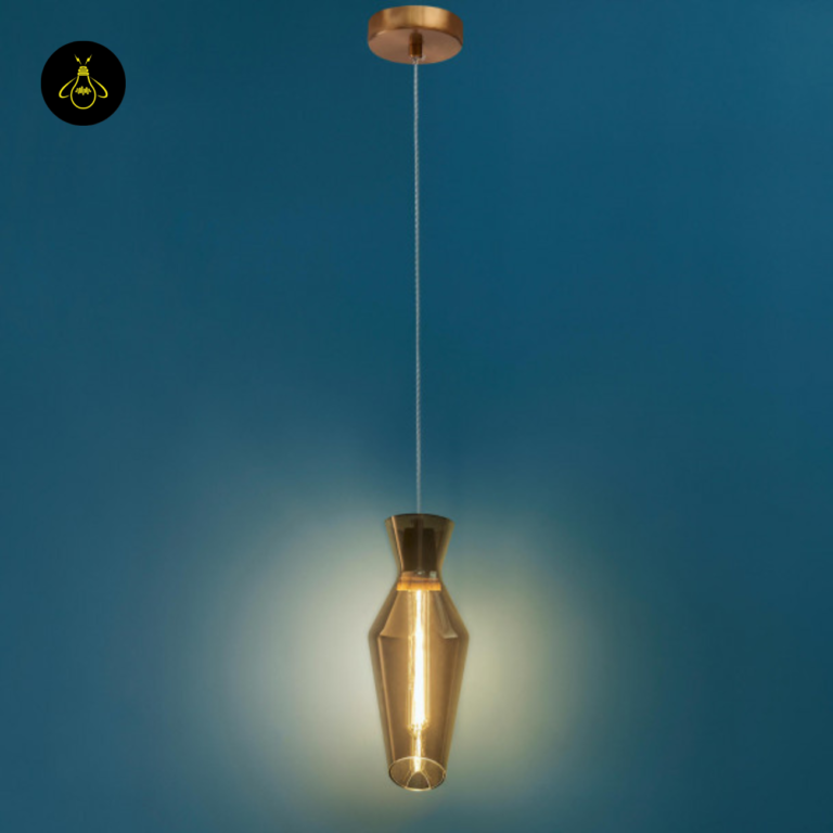Faceted smoked glass pendant light full hanging view with adjustable cord