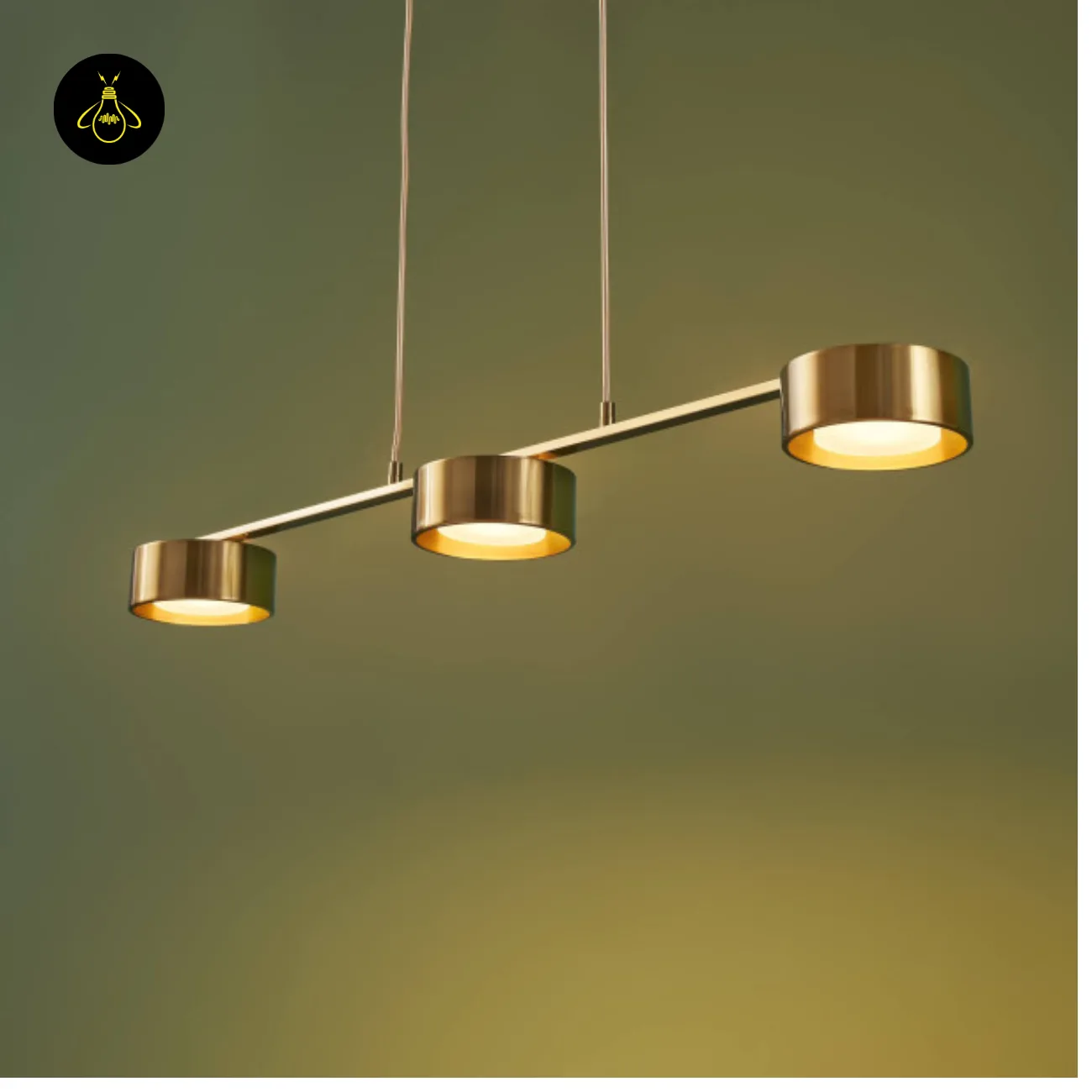 Linear Brass Chandelier – Triple Drum Spots, 108 cm | Jagmag Lights 3 Side view of 108 cm brass linear chandelier with aimable drum heads – Jagmag Lights