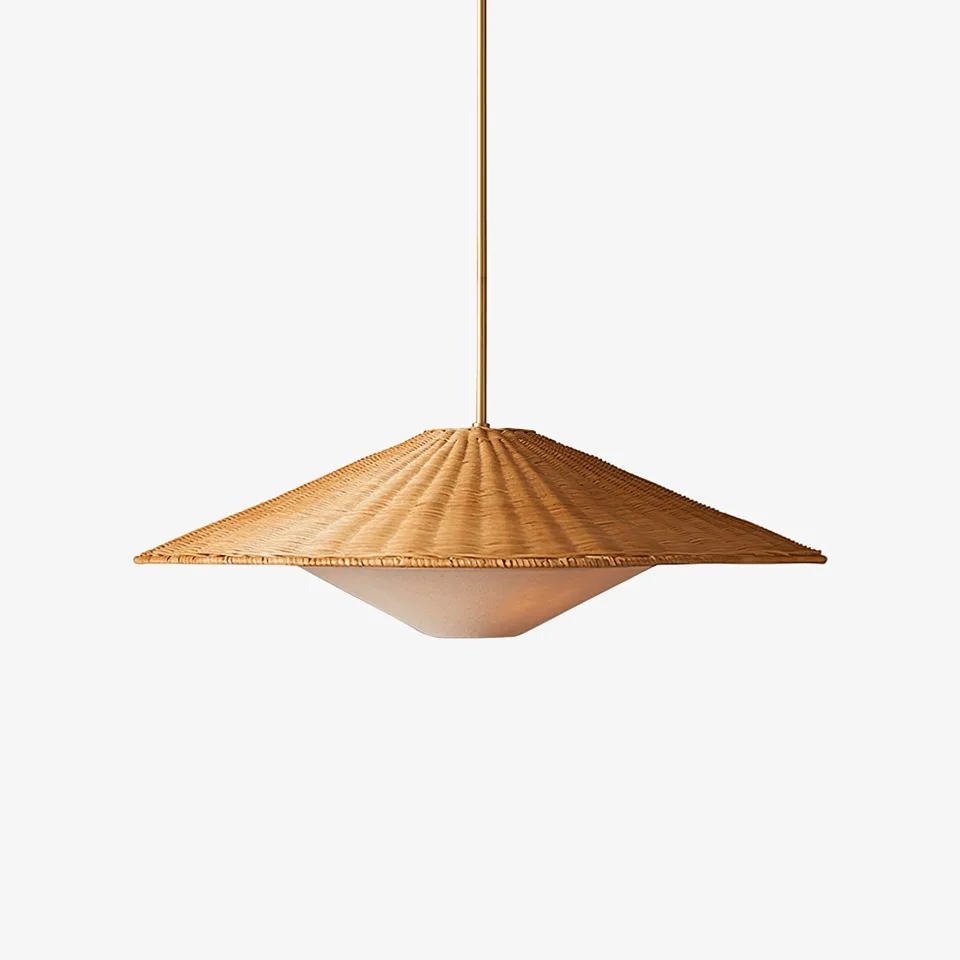 Rattan hat pendant light with a handwoven natural brim for dining and living rooms