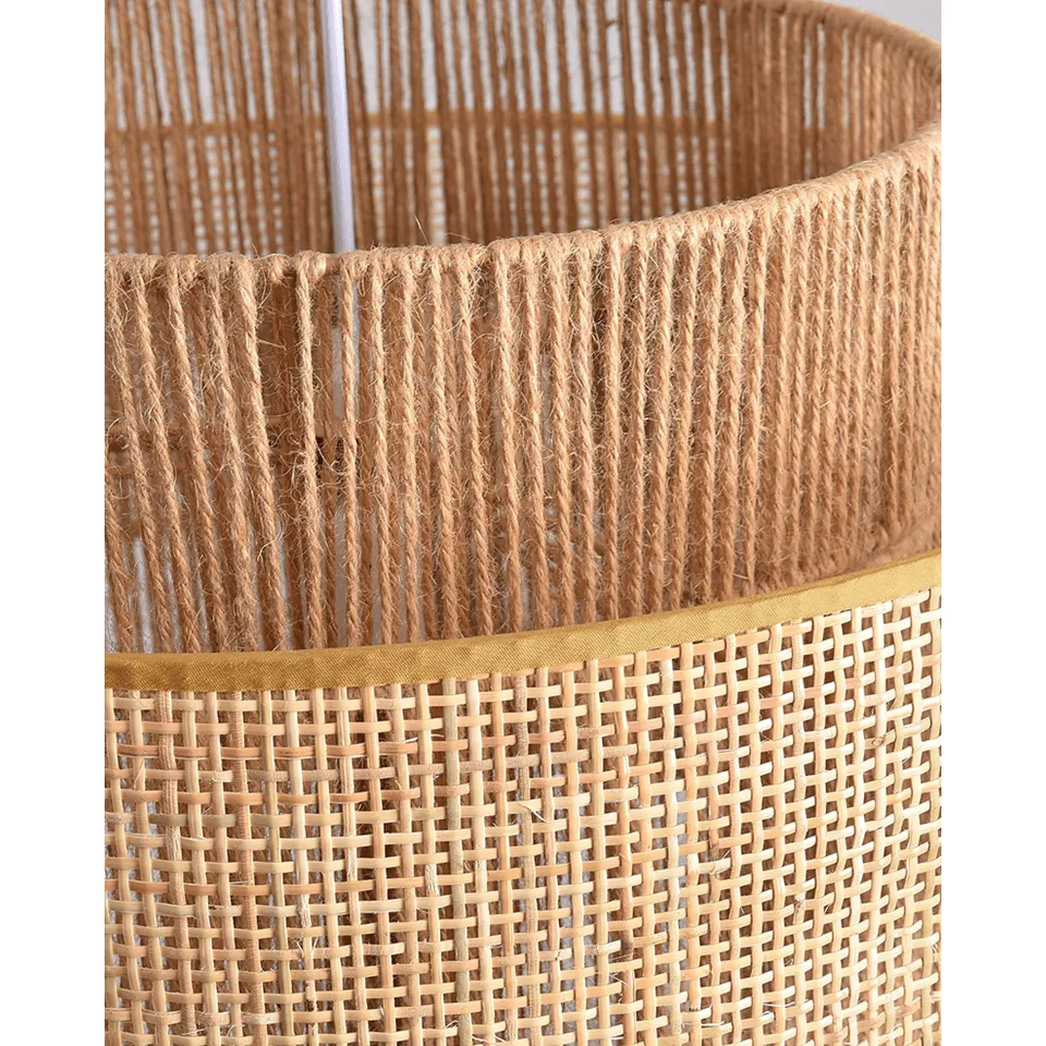 Japanese Rattan Pendant Light – Handwoven 40 cm Layered Drum, 2 Finishes 6 Close-up of the open cane weave on the Japanese rattan pendant light shade