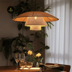 Top view of the rattan hat pendant light hand-woven dome