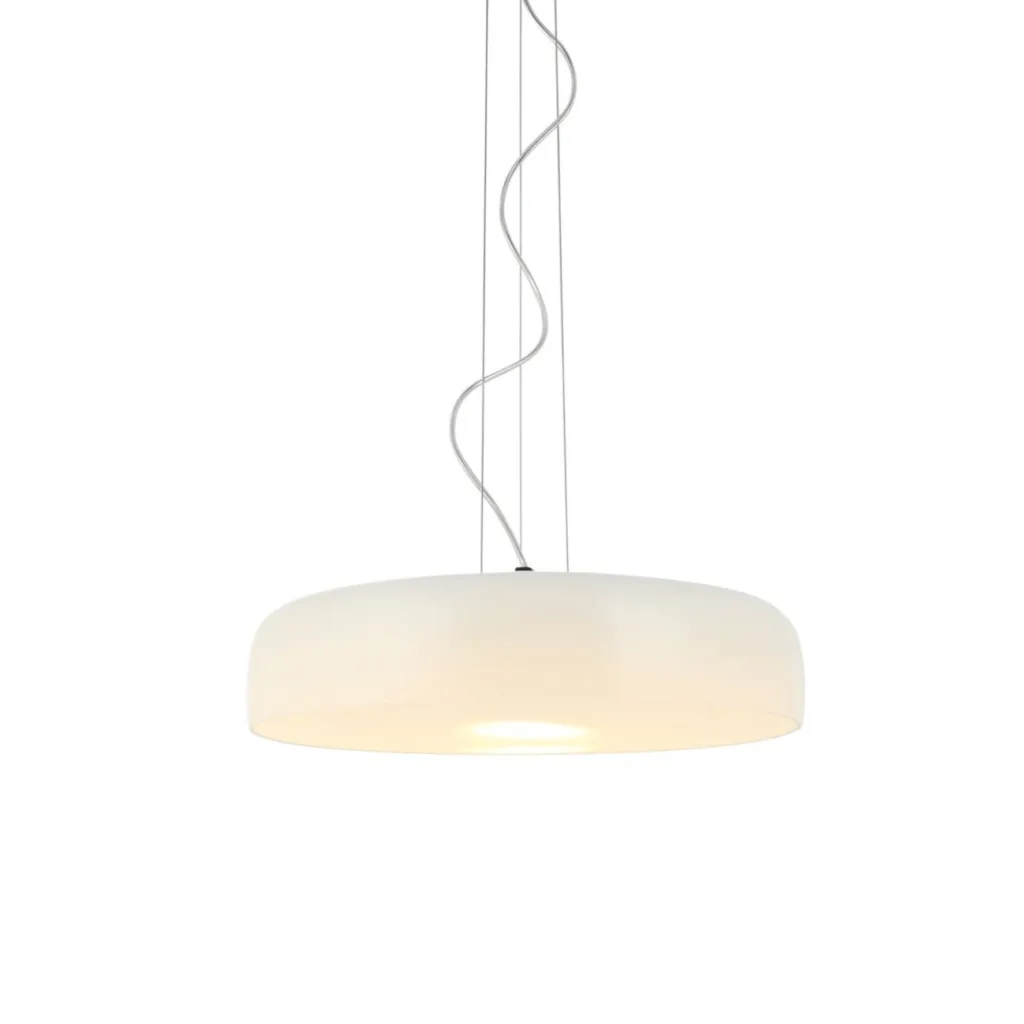 White opal glass dome pendant light on slim steel cables – Riccardo by Jagmag Lights