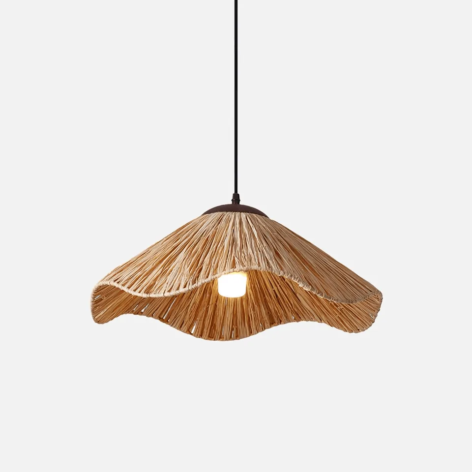 Straw pendant light with a handwoven natural wavy shade for the dining room
