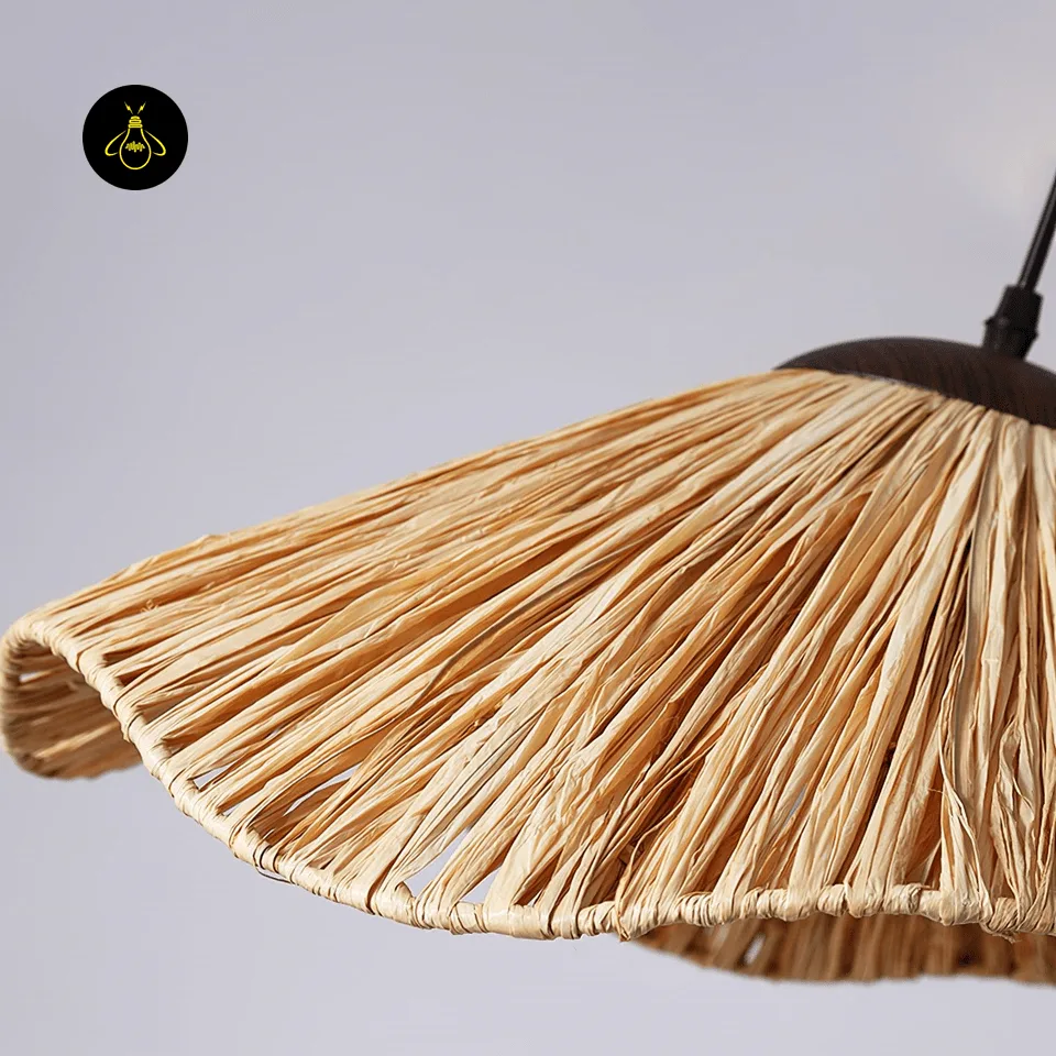 Straw Pendant Light – Handwoven Wavy Natural Shade, 48 cm 7 Straw pendant light top view of the radial woven straw shade