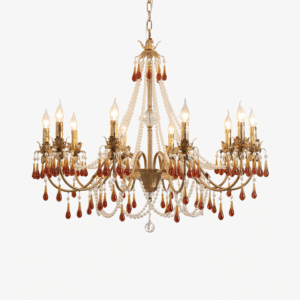 Jagmag Lights Amber Crystal Chandelier with Golden Finish, 31.5″ Diameter, Adjustable Height, for Living Room or Dining Room - Fancy and Decorative lights - Brand name jagmag lights
