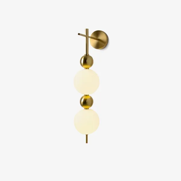 Bedside Wall Light – Brass Beaded Sconce with Twin Opal Glass Globes, 59 cm — 3D preview