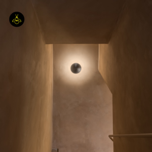 Disc-shaped LED wall light with a soft warm-white halo, glare-free ambient lighting