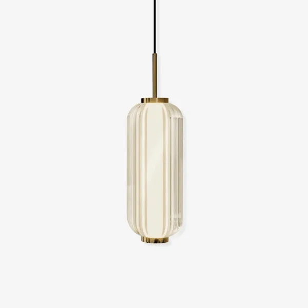 Cylinder Pendant Light – Ribbed Clear Borosilicate Glass and Gold, 31–94 cm — 3D preview