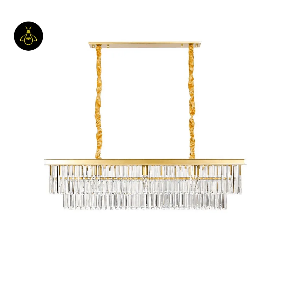 Rectangular Crystal Chandelier – Satin Gold 2-Tier Eternal Shine 14 JagMag Lights Eternal Shine crystal chandelier in a satin gold finish