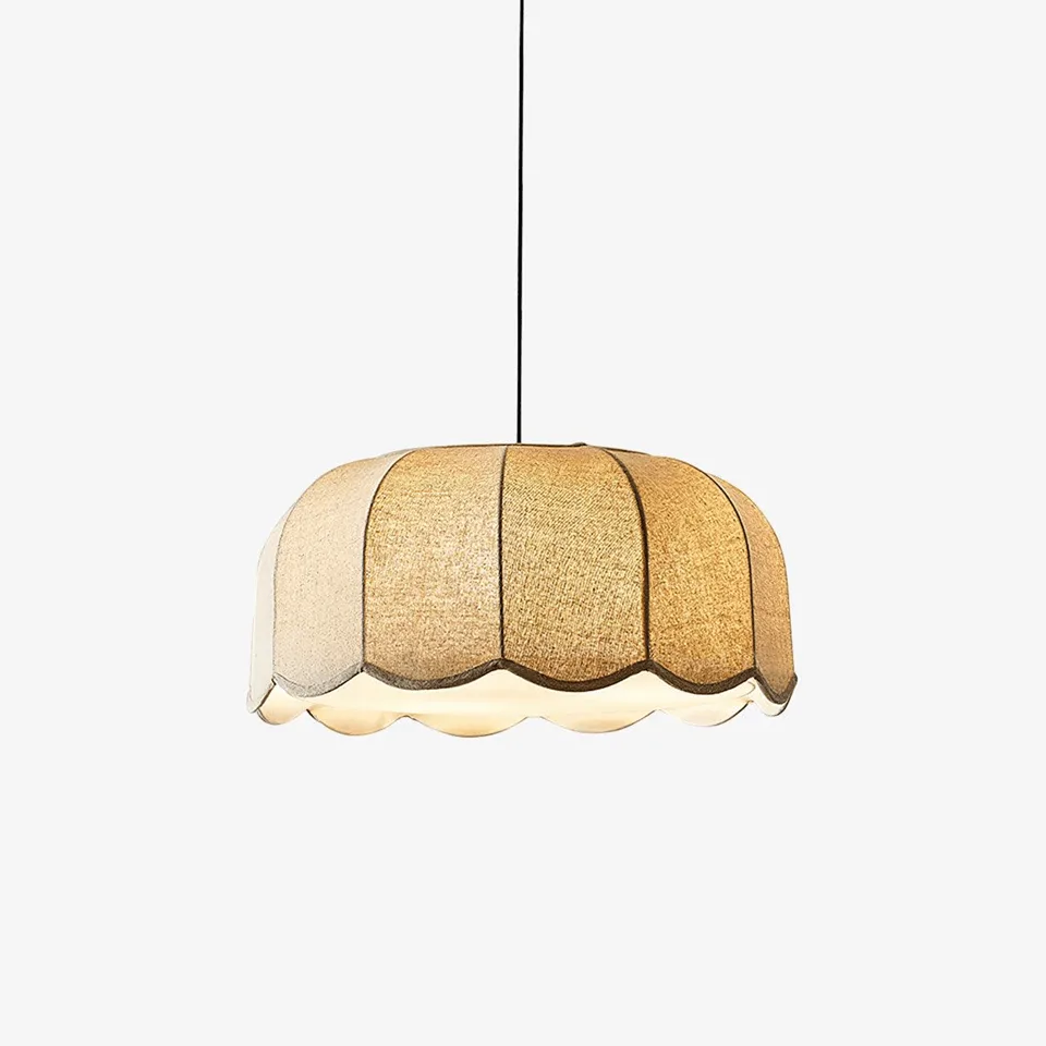 Fabric Pendant Light – Scalloped Beige Linen Shade, 45 cm 1 Fabric pendant light with scalloped beige linen shade for a dining room