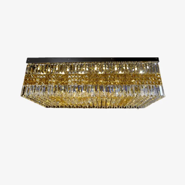 Crystal ceiling light close-up — clear crystal prism batons, faceted crystal squares and raut-ball base