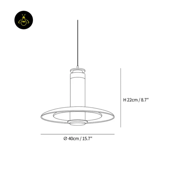 Glass hanging light dimension drawing, Model B, 40 cm disc and 22 cm height