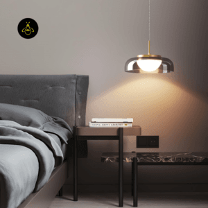 Smoky glass pendant light installation with an adjustable cord
