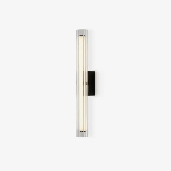 Fluted Glass Bedside Wall Lamp – Macie 50 cm LED Tube Sconce, Matte Black — 3D preview