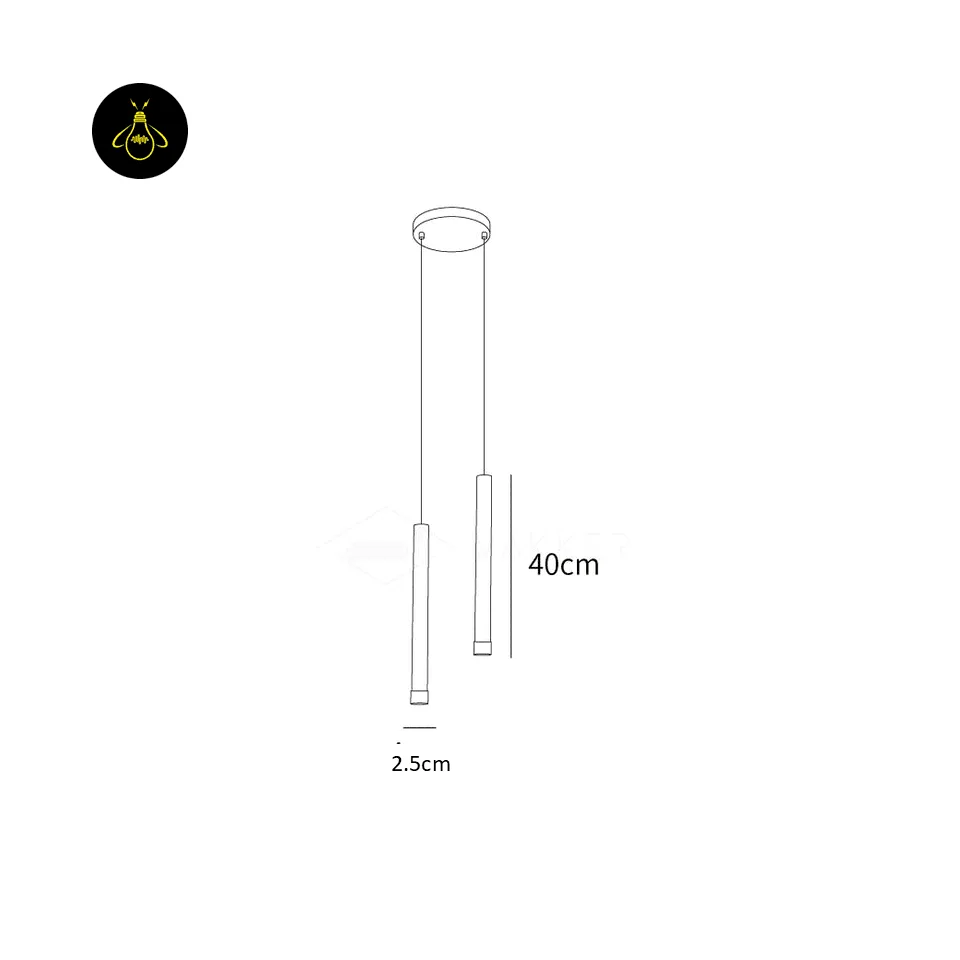 Gold Cylinder Pendant Light – 3-Light LED Cluster, 93 cm 5 Gold cylinder pendant light dimensions – two-rod cluster with 40 cm rods