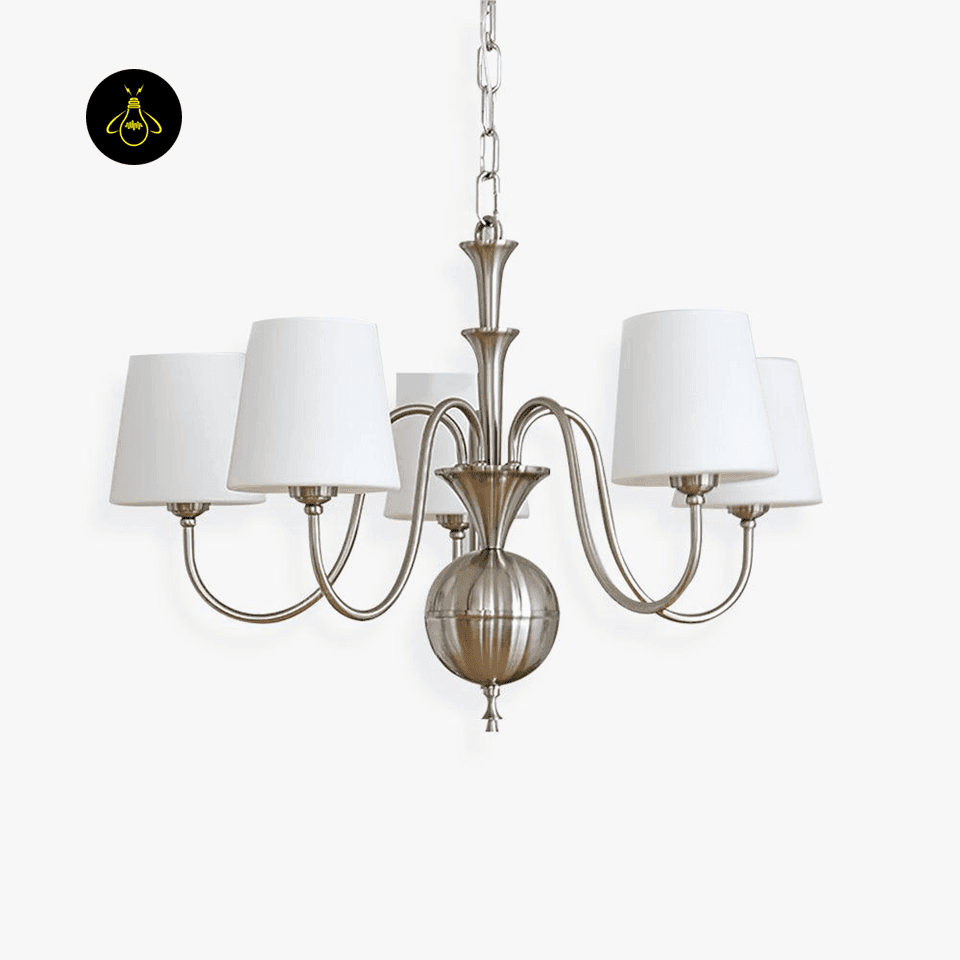 White Fabric Chandelier – 5-Light Shabby Chic Pendant, 60 cm 10 White fabric chandelier with a brushed-nickel finish frame