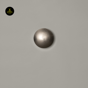 Modern round LED wall light, angled view of the brushed aluminium disc