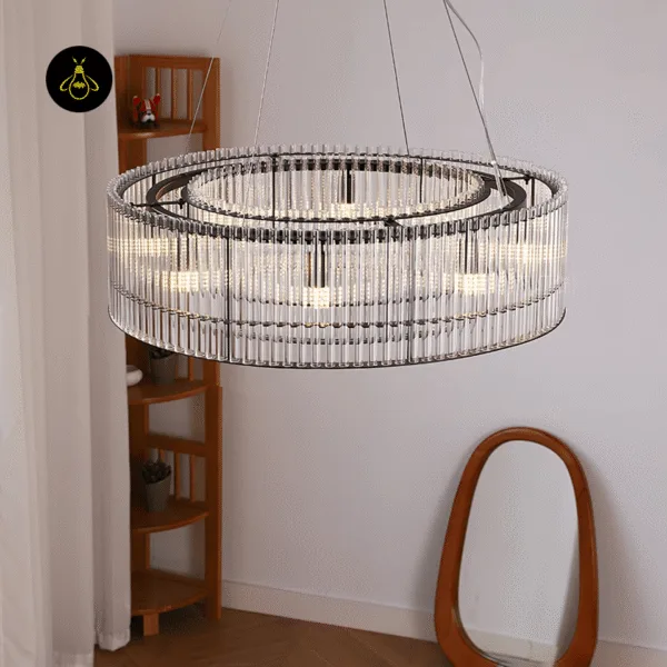Modern ring chandelier in black drum form as a statement light in a contemporary room