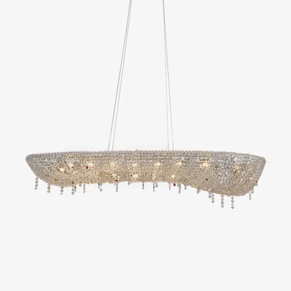 Crystal chandelier for dining room - 165 cm linear chandelier with chrome finish and clear crystal beads