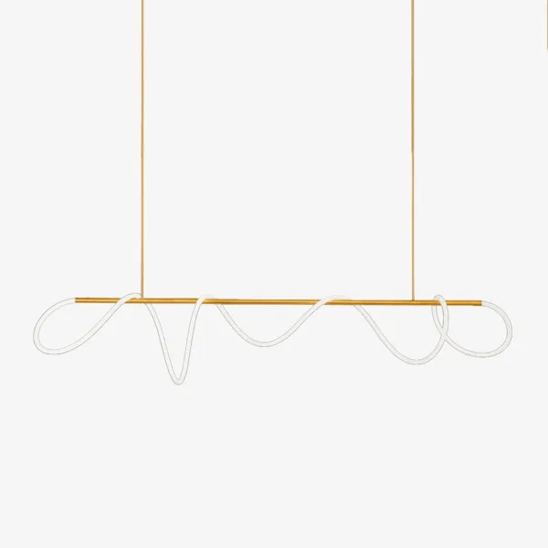 Linear LED chandelier - 150 cm gold bar with flowing white silicone light ribbon