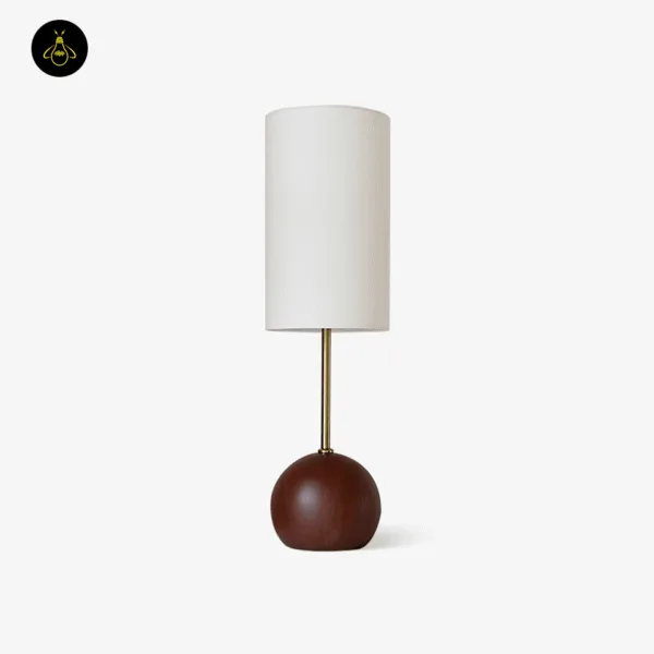 Orbis wooden sphere table lamp with walnut base and white fabric cylinder shade