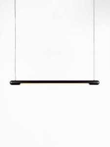 Linear LED bar pendant in stainless steel with frosted diffuser for dining table