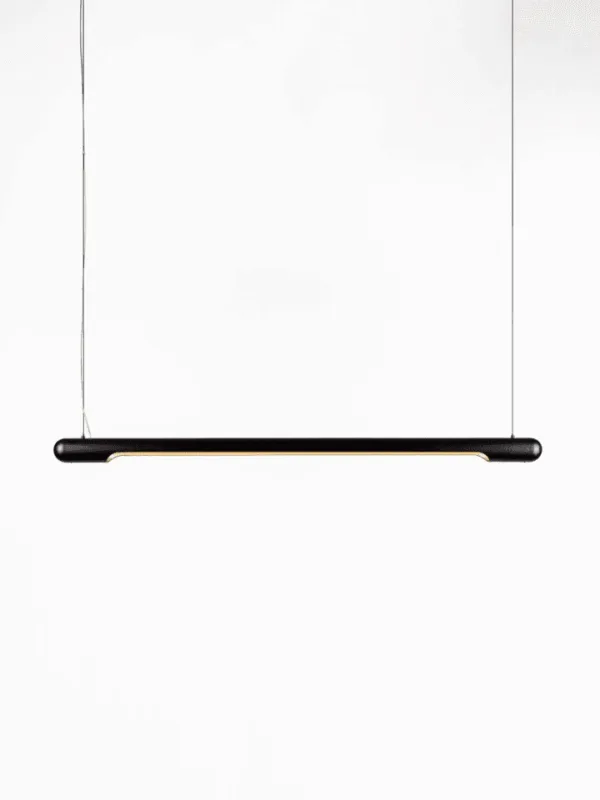 Linear LED bar chandelier in stainless steel with frosted diffuser for dining table