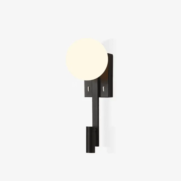 Wall Mounted Study Lamp – Opal Globe and Reading Spot, Matte Black, 33 cm — 3D preview