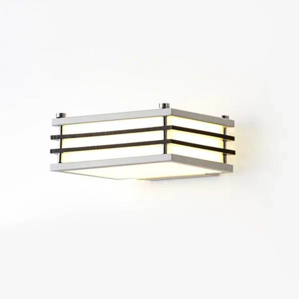 Wall sconces for bedroom: Toast small LED wall light, chrome-finish 304-grade stainless steel frame, two black rails and a warm-lit white acrylic diffuser