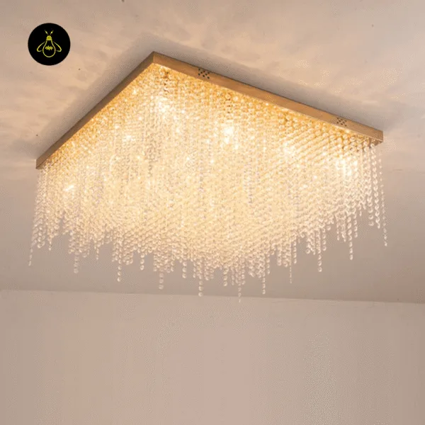 Crystal chandelier for a dining room sparkling in a restaurant setting