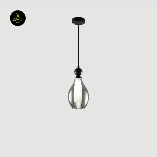 Rounded black smoked glass pendant light, Ø 20 cm teardrop shade with a white inner diffuser