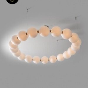 Jagmag String Pearl Chandelier - LED Blown Glass and Brushed Brass, 95cm Diameter, for Elegant Interiors - Fancy and Decorative lights - Brand name jagmag lights