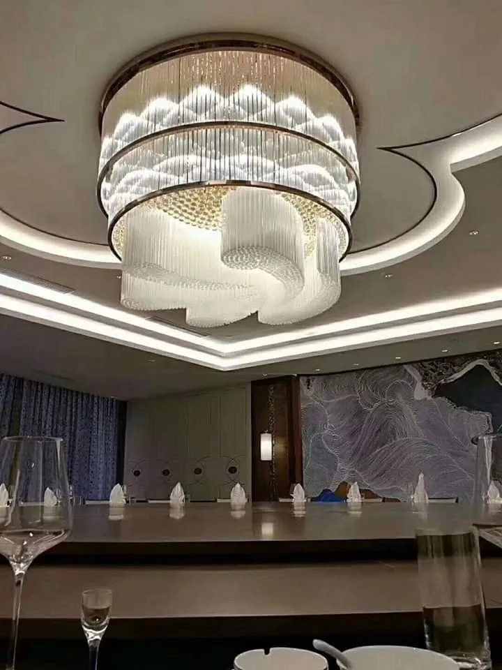 Crystal chandelier Pune - circular spiral-centre crystal chandelier at Bavdhan Palace Banquet