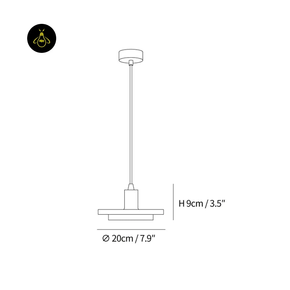Black Marble Pendant Light – Double Circle Gold LED Drum, 20 cm 10 Dimension drawing of the black marble pendant light: diameter 20 cm, height 9 cm