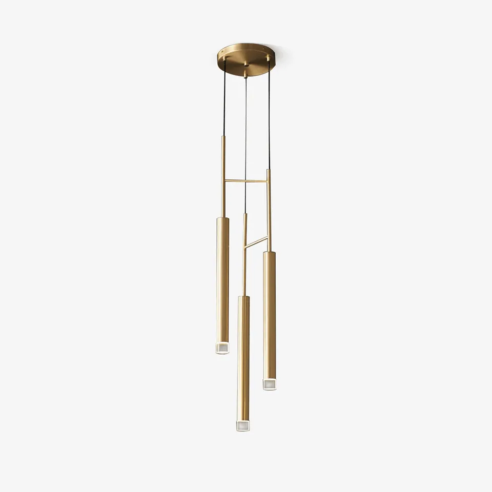 Gold cylinder pendant light – 3-light LED cluster in brushed gold for a dining room