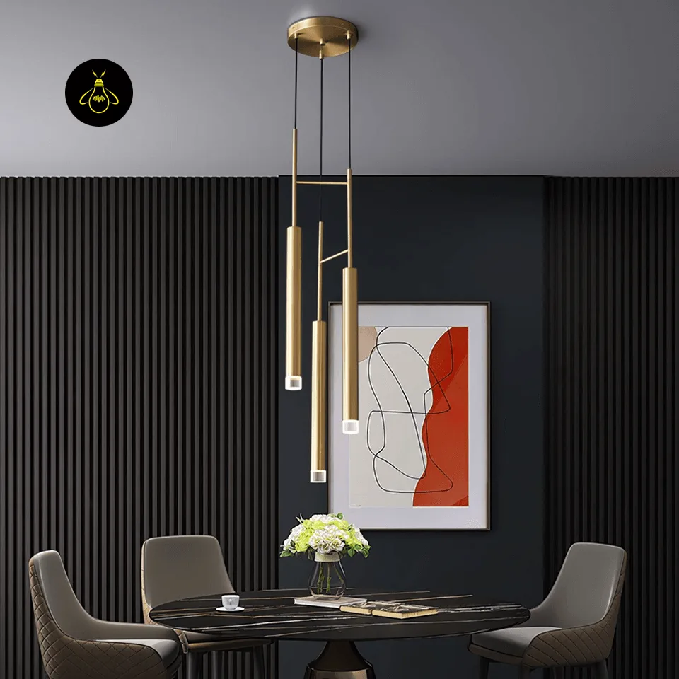 Gold Cylinder Pendant Light – 3-Light LED Cluster, 93 cm 10 Modern gold cylinder LED pendant light for a living room