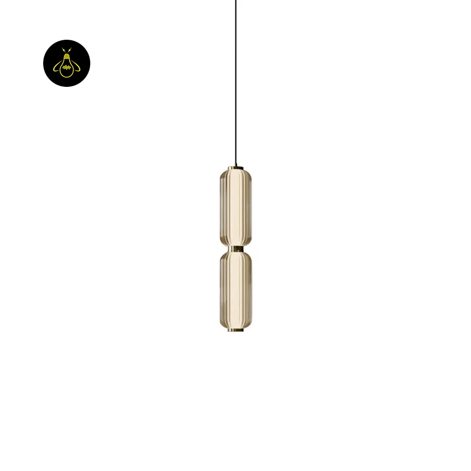 Linear Glass Pendant Light – Ribbed Gold Cylinder, 3 Sizes (31–94 cm) 10 Modern linear glass pendant light with gold ribbed cylinder for living rooms