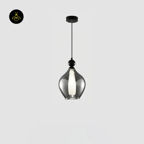 Wide black smoked glass pendant light, Ø 25 cm round-bellied teardrop shade